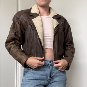 Leather Sherpa cropped jacket